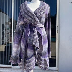 Muche Et Muchette Purple Ruffle Striped Belted Sweater